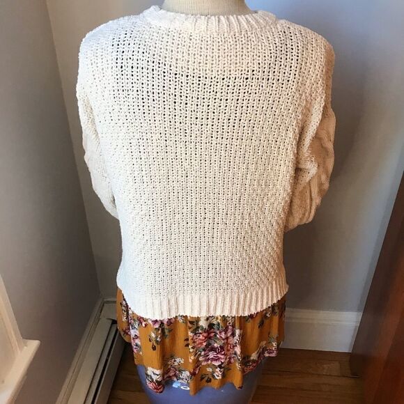 Oddy, S/M, lagenlook Cableknit sweater w/ handkerchief hem. Oatmeal and mustard - Picture 7 of 12